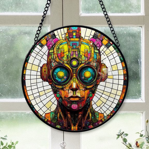 Festive Christmas Gift - Cyborg Warrior Christmas Stained Glass Hanging Ornament - Durable Glossy Tree Decor, Xmas Gift for Family & Friends, 2025 Edition