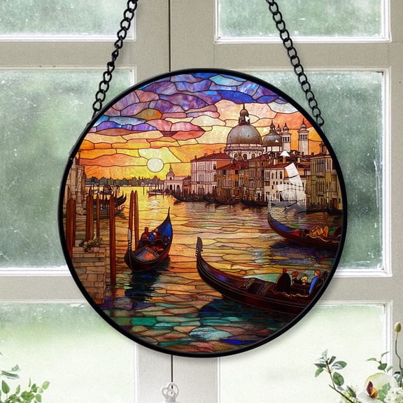 Festive Christmas Gift - Venice Italy Stained Glass Hanging Ornament - Silver & Gold Christmas Tree Decor, Holiday Gift for Family & Friends, Collectible 2025