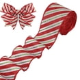 thumbnail image 1 of Festive Christmas Glitter Ribbon - 2.5 Inch Red & Green Striped Cloth for Gift Wrapping & DIY Craft Bows, 1 of 7