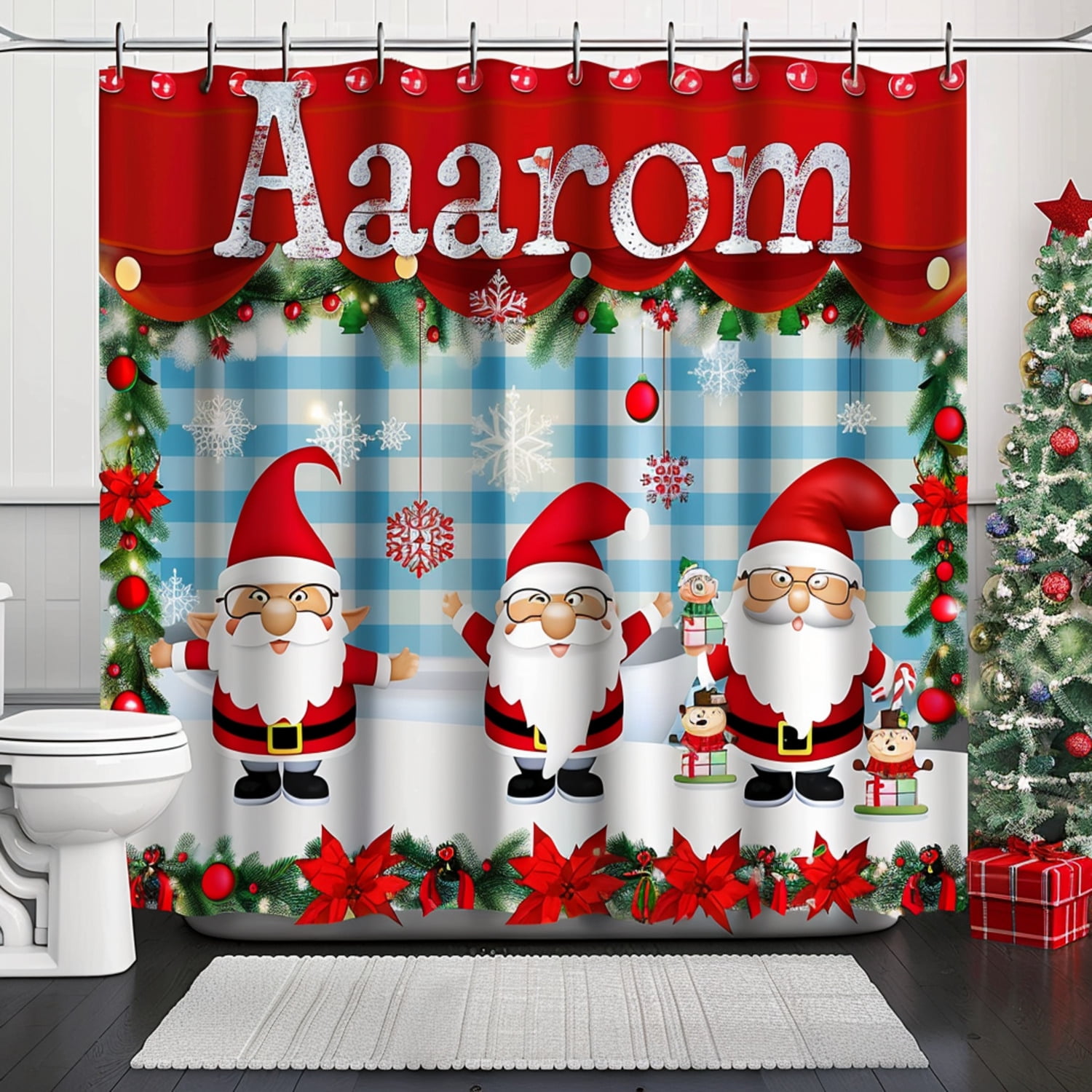 Festive Christmas Gnomes Bathroom Decor with Santa Claus and Snowflakes