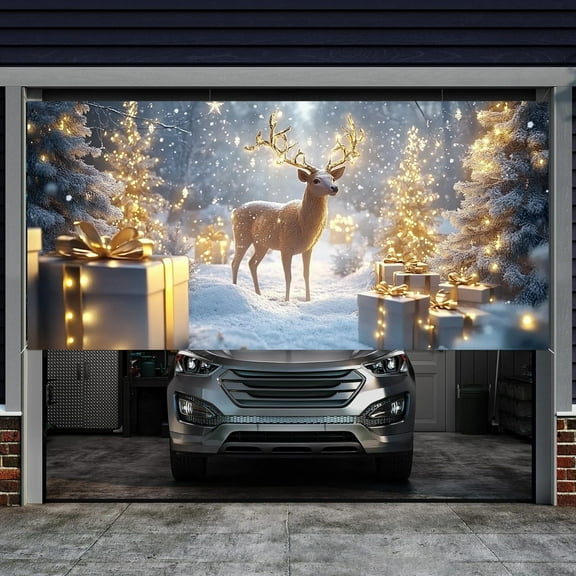 Festive Christmas Holiday Garage Door Banner with Scene Background for Outdoor Indoor Seasonal Celebration