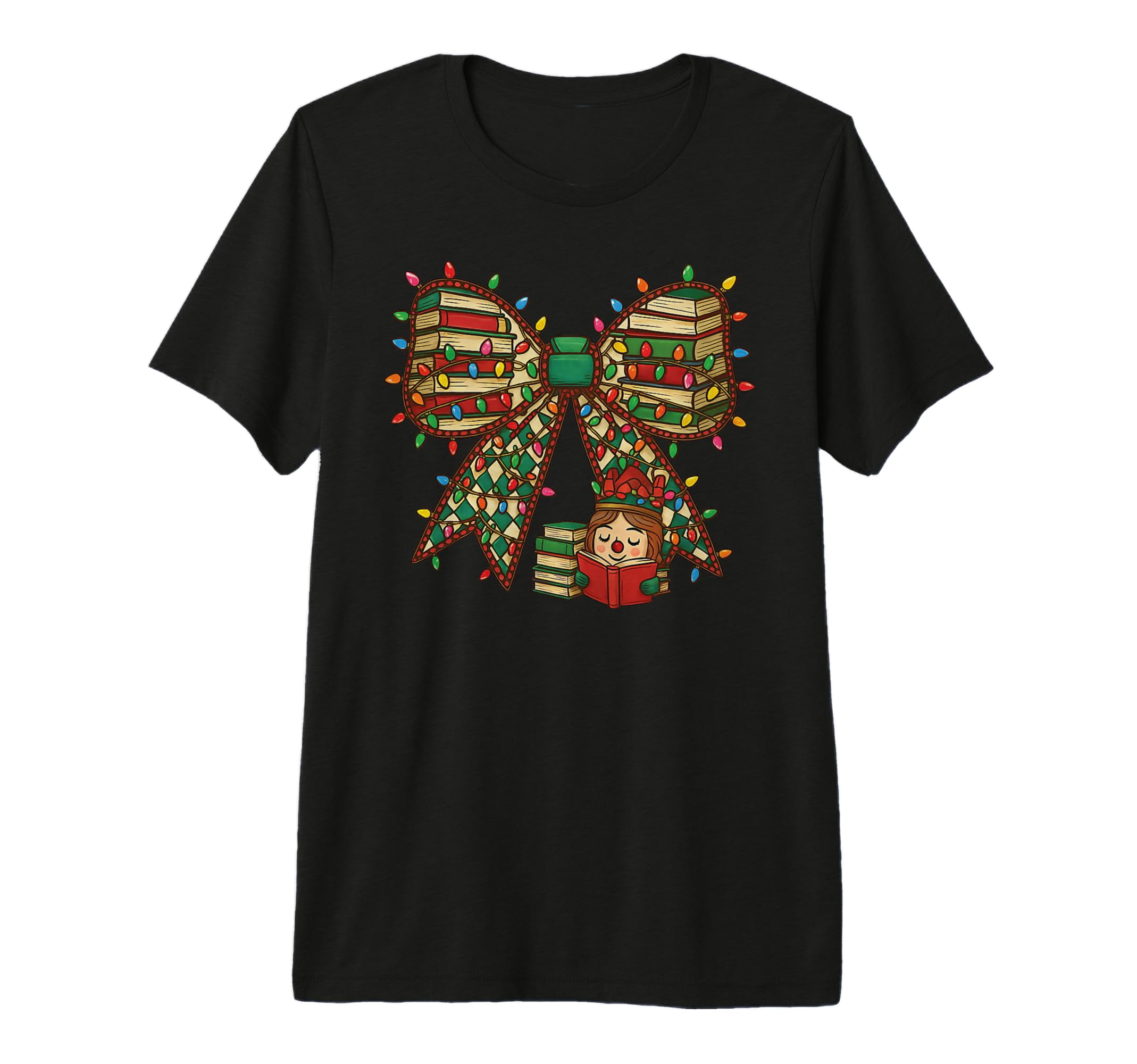 Festive Christmas Lights Bow T-Shirt for Cozy Book Lovers - Perfect ...