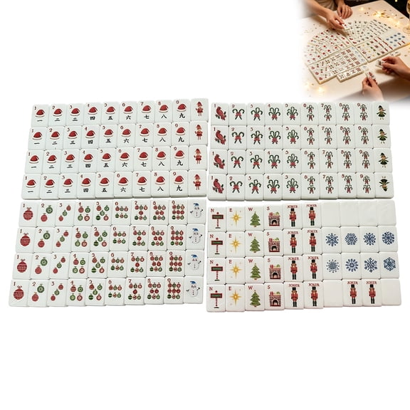 Festive Christmas Mahjong Set 160 Acrylic Tiles Cartoon Design Smooth Delicate Standard Size for Home Travel Game Nights