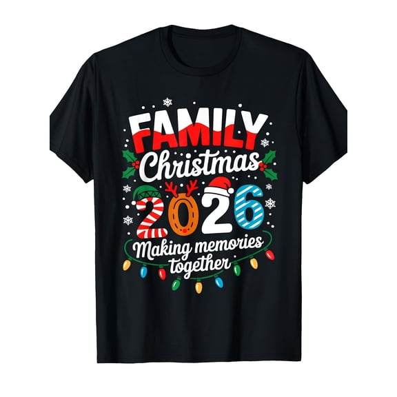 Festive Christmas Matching Tee, Family Christmas 2026 Making Memories Together Xmas Light Snowflake Print Short Sleeve T‑Shirt