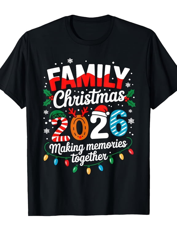 Festive Christmas Matching Tee, Family Christmas 2026 Making Memories Together Xmas Light Snowflake Print Short Sleeve T‑Shirt