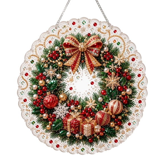Festive Christmas Pearl Art Hanging Kit DIY 2D Flat Diamond Painting Suncatcher for Glass Window Tree Wall Holiday Party Ornament