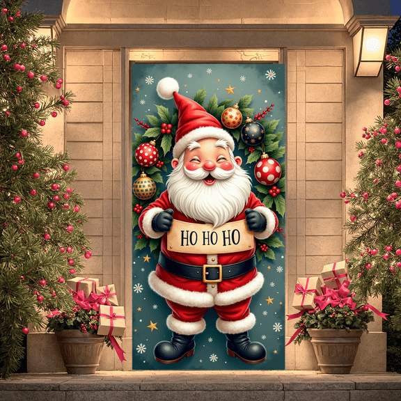 Festive Christmas Santa Claus Banner Decorative Ornaments Ho Ho Ho for Holiday Party Celebration Indoor Decoration