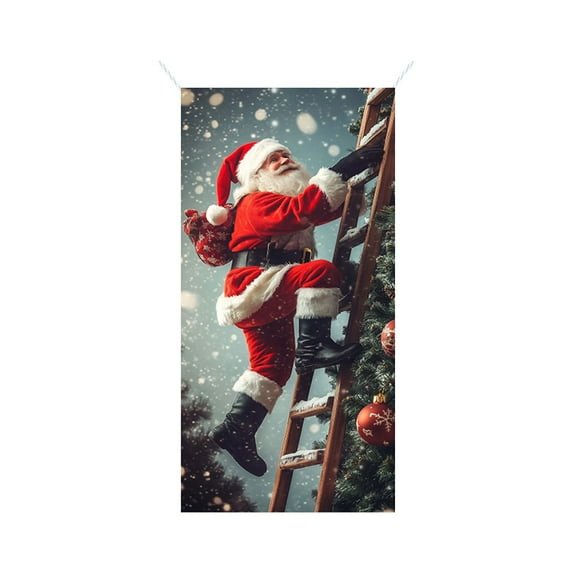Festive Christmas Santa Claus Door Banner Decorative Fabric Holiday Door Cover, Perfect for Indoor and Outdoor Merry Christmas Decorations Photography Banner, 71 x 35in