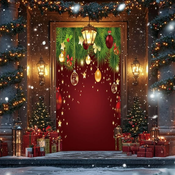 Festive Christmas Santa Claus Door Banner Decorative Polyester Holiday Door Cover with Christmas Tree , Perfect for Indoor and Outdoor Christmas Decorations 71 x 35in E