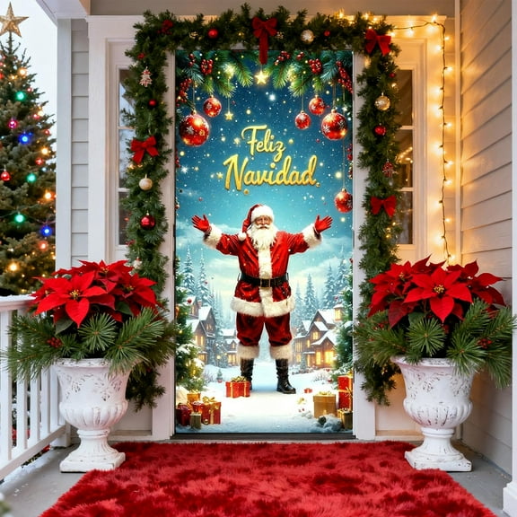 Taicans ‌Festive Christmas Santa Claus Door Cover - Waterproof & Removable Holiday Decor (35.43in x 70.87in) for Front Door,Fireplace,Tree & Wall - High-Quality Reusable Xmas Decorations‌