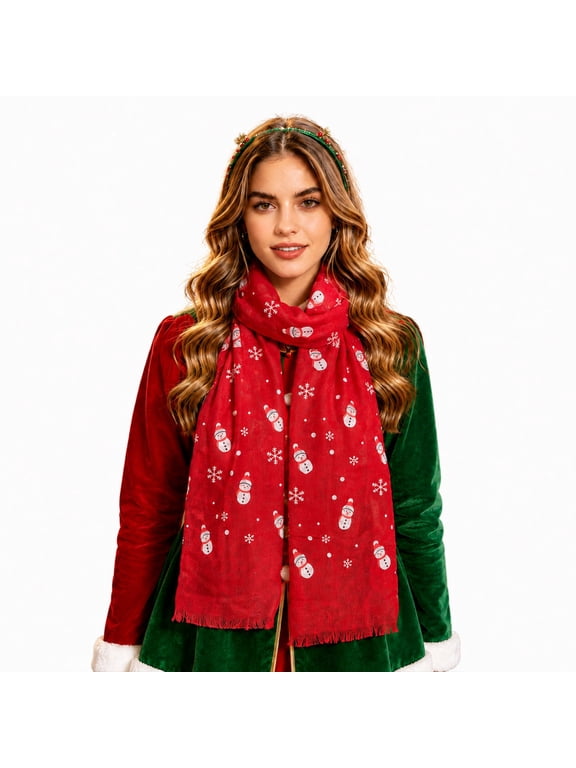Festive Christmas Scarf For Seasonal Wear Winter Soft Warm Fashion Stylish Holiday Wrap Snowman Print Neck Shawl Cold Weather Accessory