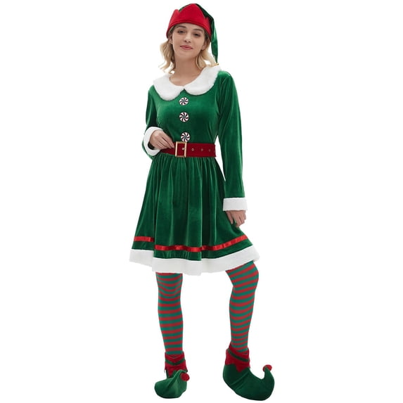 Festive Christmas Set for Women Santa's Helper Role Play Outfit Elegant Dress for Holiday Parties Performances and Celebrations