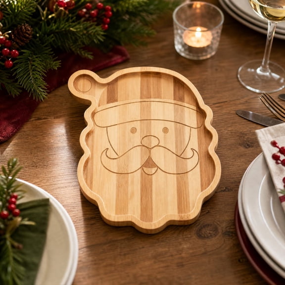 Festive Christmas Shaped Wooden Serving Tray, Decorative Food Platter for Cheese Fruit Nut Appetizer, Holiday Tableware for Xmas Party and Family Gathering