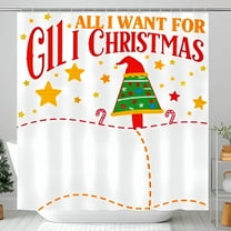 Festive Christmas Shower Curtain - " All I Want For Christmas " with Whimsical Tree Ornaments and Candy Canes - Holiday Bathroom Decor