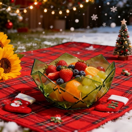 Festive Christmas Snowflake Fruit Bowl - Plastic Snack Tray Candy Dish, Ideal for Living Room Coffee Table Home Holiday Serveware Christmas Decor Gift Easy to Clean, Green