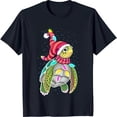 thumbnail image 1 of Festive Christmas T-Shirt Blue with Santa Hat & Lights Snowflakes Design, 1 of 5