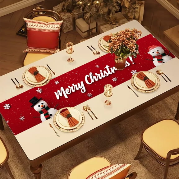 Festive Christmas Table Flag And Tablecloth Set In 72X13 Inch Size, Waterproof Decoration For Coffee Table And Holiday Party Setting, Long Narrow Design For Console Tables And Buffet Displays