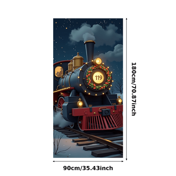 Festive Christmas Themed Vintage Steam Train Design Background Party Decoration Backdrop Banner for Holiday Gatherings Christmas Celebrations Family Parties Winter Events