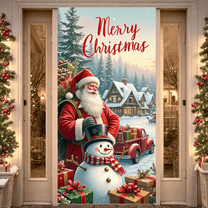 Festive Christmas Train Banner Holiday Decoration Snowy Scene with Santa for Winter Celebration Outdoor Decoration Holiday Party