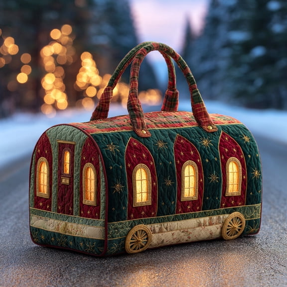 Festive Christmas Train Quilted Duffle Bag, Quited Travel Tote Bag, Quited Weekender Travel Bag, Carry On Duffle