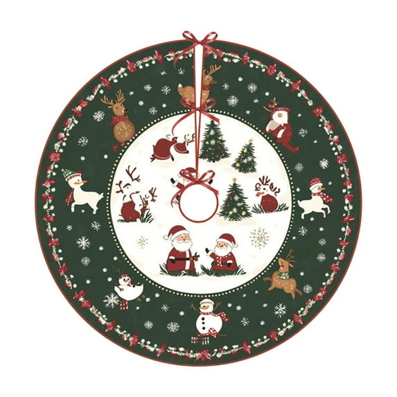 Festive Christmas Tree Skirt, 24-Inch Washable Polyester Skirt with HD Holiday Patterns, Decorative Accent for Trees Style E