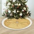 thumbnail image 1 of Festive Christmas Tree Skirt 35.43 Inch - Christmas Tree Collar with Stripes, Sequins & Golden Green Accents, Enchanting Base Decoration for Xmas Tree, Holiday Home Decor(Green), 1 of 8