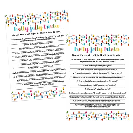 Festive Christmas Trivia Game Cards Version 3 (25 Count) Guessing Activity for Holidays - Printed 5x7 Size Set - Paper Clever Party