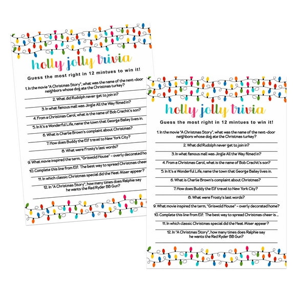 Festive Christmas Trivia Game Cards Version 3 (25 Count) Guessing Activity for Holidays - Printed 5x7 Size Set - Paper Clever Party