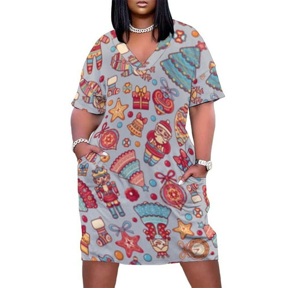Festive Christmas Whimsical Pattern Design Women's Summer Short Sleeve Casual Dresses Party Dress