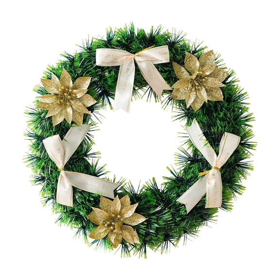 Festive Christmas Wreath Decor with Glitter Accents and Satin Bow, Elegant Door Window Wall Hanging Ornament for Home, Office, and Commercial Holiday Celebrations
