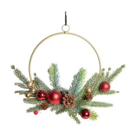 Festive Christmas Wreath Metal Wall Hanging | Colorful Simulation Holiday Decoration | 13.77x12.59 inch Indoor Outdoor Door Decor | Housewarming Gift