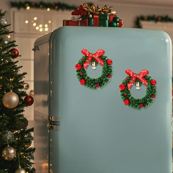 Festive Christmas Wreath Refrigerator Magnets Set - Durable Synthetic Resin Holiday Decor for Kitchen, Metal Doors & Cabinets - Realistic Holiday Home Decorations for Festive Season