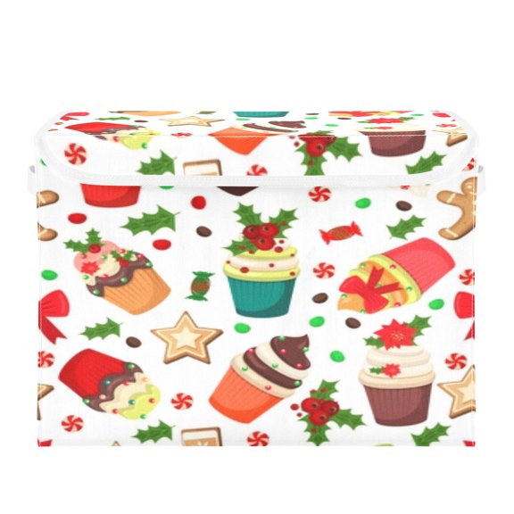 Festive Christmas cupcakes pattern Foldable Kids Toy Chest with Flip-Top Lid, Collapsible Fabric Toy Storage Organizer/Bin/Box/Basket/Trunk for Toddler