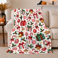 thumbnail image 1 of Festive Christmas decorative motif Cane Pattern, Festive Holiday Scene, Warm Flannel Blanket for Living Room and Reading Nook, Art Lovers Christmas Gift, Festive Home Decor, 1 of 9
