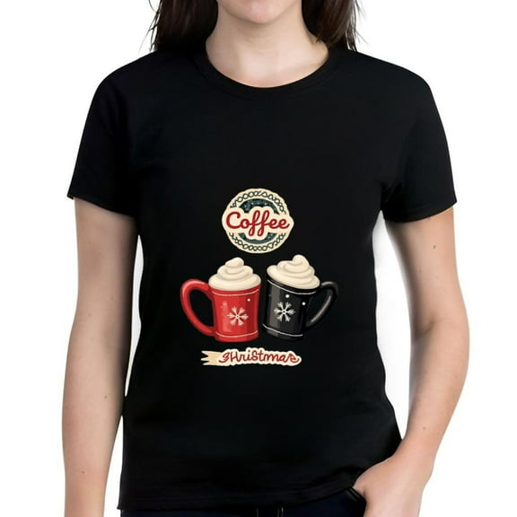 Festive Coffee Christmas T-Shirt for Men & Women - Black Short Sleeve Tee with Whipped Cream Mug Design - Perfect Holiday