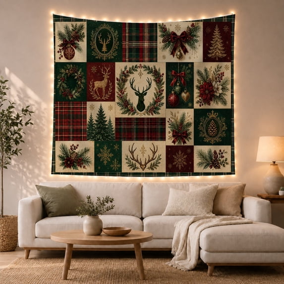 Festive Collage Arranged With Grid Panels Deep, Mystical Fantasy for Space Lovers, Galaxy Room Decor, Christmas Gift, Tapestry Wall Hanging for Bedroom and Dorm