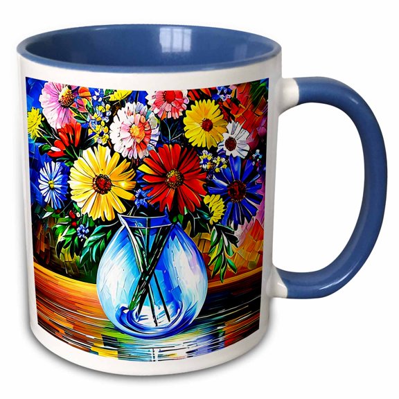 3drose, Festive Colorful Flowers in a Glass Vase on the Garden Table Gift, 11oz Two-tone Blue Mug
