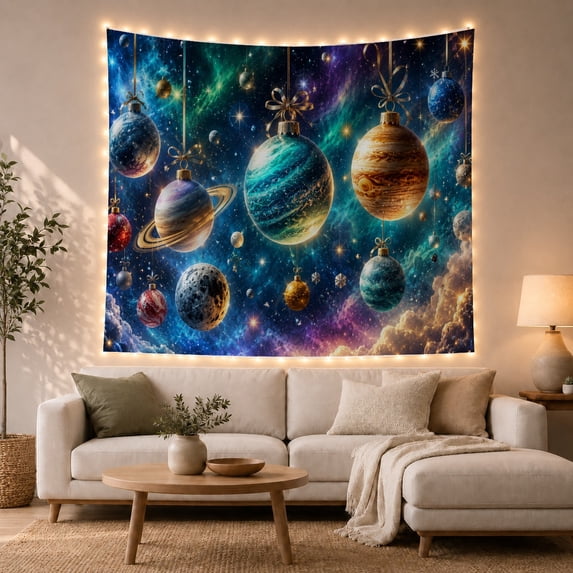 Festive Cosmic Where With Bodies Reimagined As Ornaments, Mystical Fantasy for Space Lovers, Galaxy Room Decor, Christmas Gift, Tapestry Wall Hanging for Bedroom and Dorm