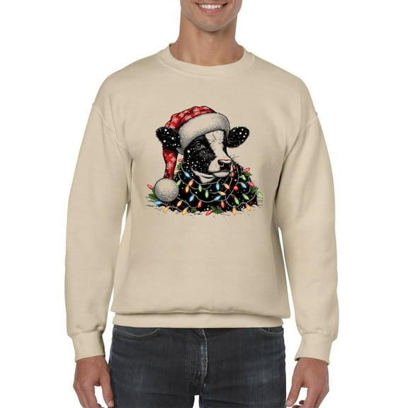 Festive Cow Christmas Lights Men's Sweatshirt