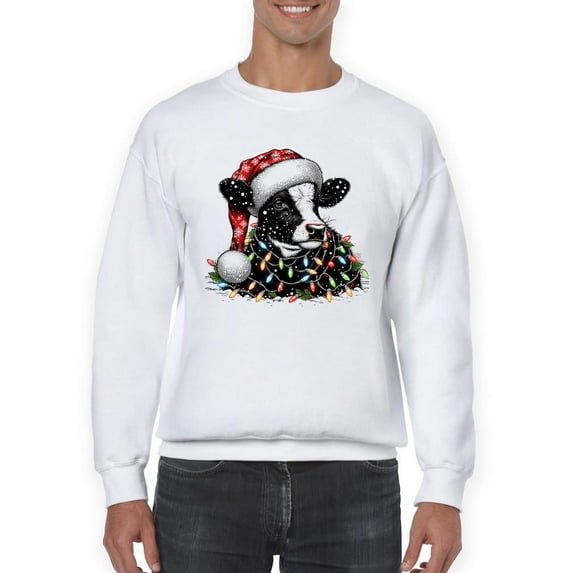 Festive Cow Christmas Lights Men's Sweatshirt