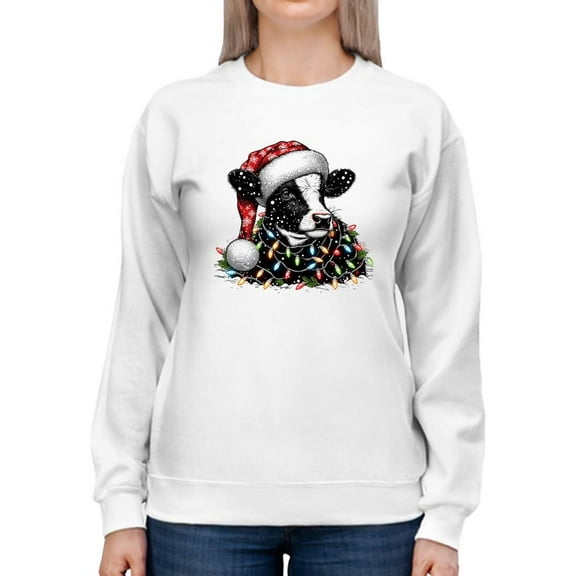 Festive Cow Christmas Lights Women's Sweatshirt