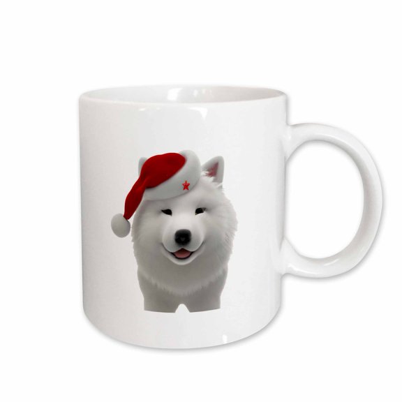 3drose, Festive Cute Cartoon Style Samoyed with Santa Hat, 15oz Mug