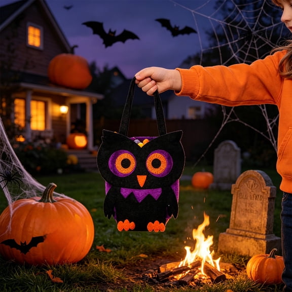 Festive DIY Halloween Treat Bags in Pumpkin and Owl Styles Reusable Polyester Candy Buckets for Party Favors and Seasonal Gift Packaging