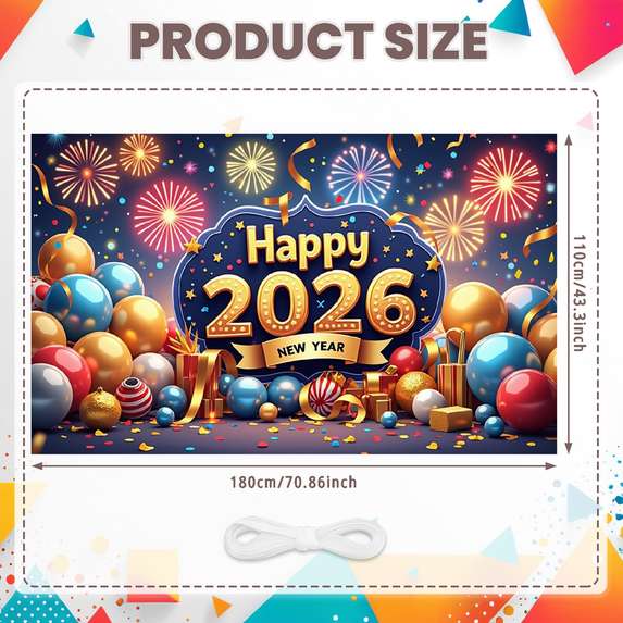 Festive Decoration Happy 2026 Banner Celebration Display for New Year Party Indoor Outdoor Holiday Event
