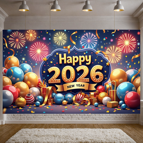 Festive Decoration Happy 2026 Banner Celebration Display for New Year Party Indoor Outdoor Holiday Event