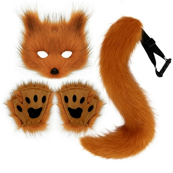 Festive : Deluxe Wolf Mask Set Realistic Furry Masquerade Dress Gloves & Tail for and Festive Fun