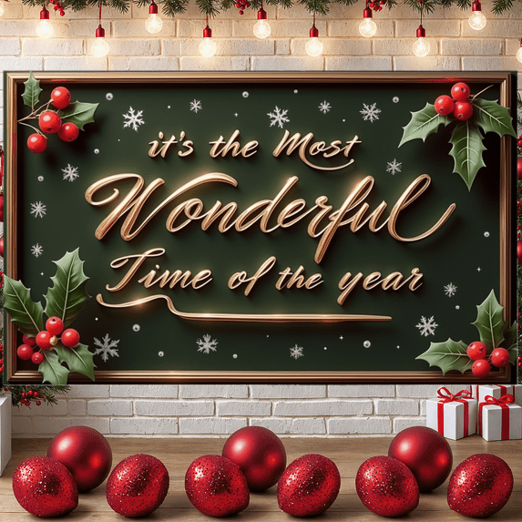 Festive Design Christmas Banner Decorative Holly Winter Snowflakes for Holiday Celebration Indoor Decoration Festive Background