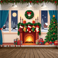 thumbnail image 1 of Festive Design Christmas Banner Decorative Stockings Wreath Holiday Fireplace Decoration for Family Gathering Winter Festive Indoor Celebration, 1 of 9