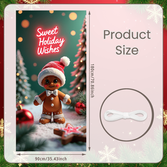 Festive Design Christmas Banner Gingerbread Man Holiday Wishes Winter Decoration for Christmas Celebration Indoor Party Home Decor