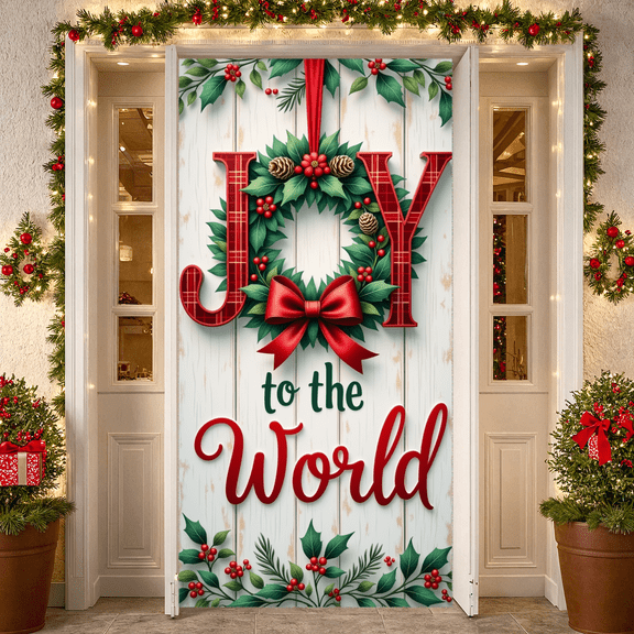 Festive Design Christmas Banner Joy Wreath to World for Holiday Celebration Indoor Outdoor